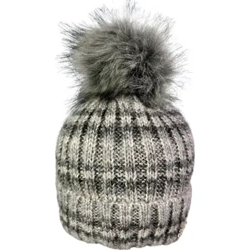 Čepice Dámská melírovaná čepice s bambulí šedá, VELIKOST UNI