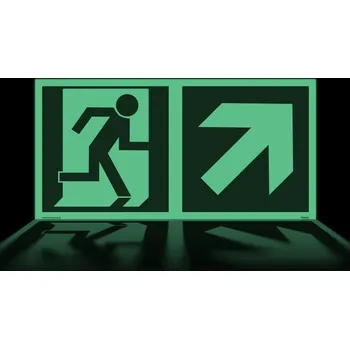 Traiva s.r.o. Nouzový východ (vpravo nahoru) EN ISO 7010 Verze: Plast 200 x 100 mm tl. 1.1 mm - fotoluminiscenční - Kód: 16743