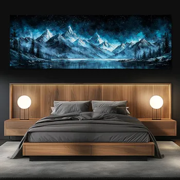 Obraz Obraz na plátně - Magická noční obloha nad horami FeelHappy.cz Velikost obrazu (šířka x výška): 150 x 50 cm