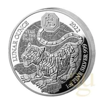 1 unce stříbrná mince Rwanda Lunar tygr 2022 - leštěná deska