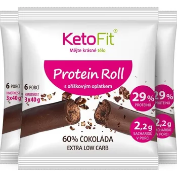 KetoFit Protein Roll 3x sáček, 120 g (čokoládová tyčinka s oplatkem uvnitř)