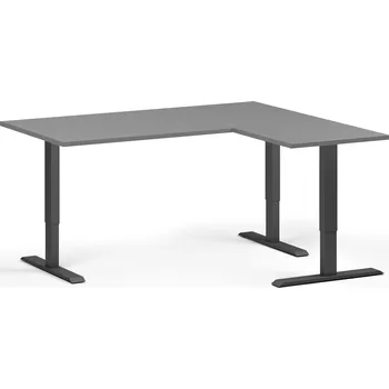Psací stůl B2B Partner Rohový výškově nastavitelný stůl, 160x140 cm, 3 motory, L/P, černá podnož, grafit