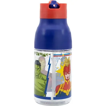 Láhev STOR Plastová láhev s výsuvnou brčkem Avengers, 420ml, 74135