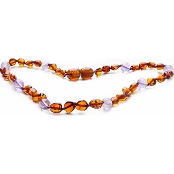 Drahý kámen Jantarové korálky barvy koňaku s ametystem pro děti délka cca 32 cm