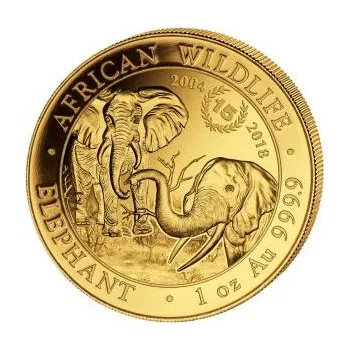 Sběratelství 1 unce zlatá mince Somálsko slon 2018 - 15 Jahre Jubiläum