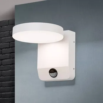 Lampička Orion LED venkovní nástěnné světlo Hendryk, senzor, bílá - připojovací skříňka - šířka 12,3 cm, výška 16 cm, vyložení 4,1 cm; reflektor - Ø 16 cm, výška 2,8 cm 1 x 21 W LED - Doprava zdarma