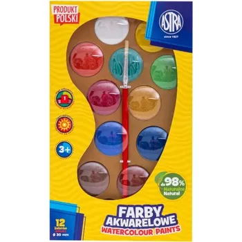 Vodové barvy Astra 12 barev, průměr 30mm, zlatá paleta + štětec, 302123003