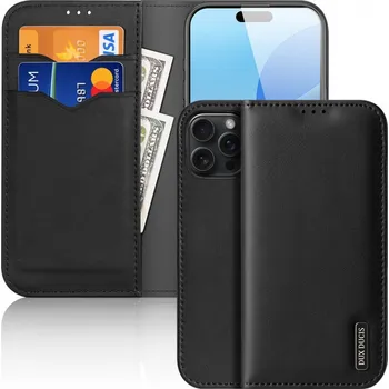 Telefonní příslušenství DUX DUCIS Hivo flipové kožené pouzdro pro iPhone 16 Pro Black