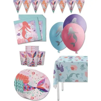 Party dekorace Funiglobal Kits - Prémiová sada narozeninových dekorací mořská panna pro 8 lidí -