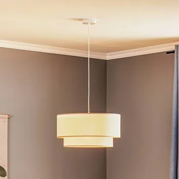 Duolla Závěsné světlo Boho, dvojitý stínidlo, béžové - Stříška - Ø 10 cm, výška 2,5 cm béžová 1 x 40 W - Doprava zdarma