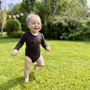 Merino body pro miminka – kakaová s myškou Velikost: 86/92