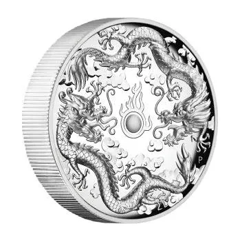 2 unce stříbrná mince Austrálie drak & drak 2019 - High Relief - leštěná deska