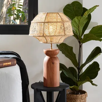 Lampička MARKET SET Odyssée stolní lampa, výška 63 cm - Výška stínidla na lampu 25,5 cm přírodní béžová, tmavé dřevo 1 x 60 W - Doprava zdarma