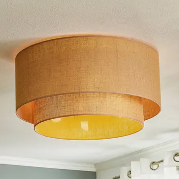 Euluna Boho jutové stropní světlo přírodní hnědá Ø60cm - Stříška - Ø 17 cm, výška 9 cm 3 x 40 W - Doprava zdarma