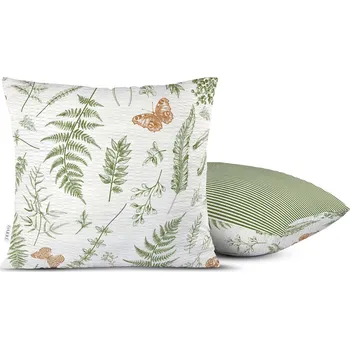 Povlak na dekorativní polštářek DARRÉ Krepový povlak na polštář V kapradinách s pruhem - bílozelená Velikost: 40 x 40