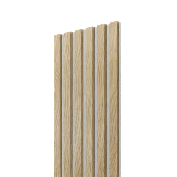 Obklad Lamele 3D VZOREK - Akustický panel - DUB EVROPSKÝ, MDF + CPL PREMIUM, ŠEDÝ akustický podklad FILC - ROZMĚR VZORKU: 200 x 100 mm