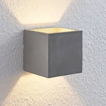 Lampička Nástěnné svítidlo Lindby Nellie, šedá barva, beton, šířka 11,5 cm 1 x 3 W LED
