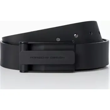 Opasek Porsche Design Casual Hook Buckle Belt 35 mm Pásek s černou klipovou sponou kožený černý (Designový pánský pásek z měkké, zrnité teletiny s inovativní titanovou sponou. Univerzální šíře 35 mm na džíny, chinos, společenské kalhoty.)