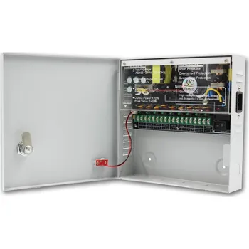 spínaný zdroj XtendLan Zdroj 11-14V DC nastavitelný, 9 portů,10A celkem, 120/145W, PTC, skříňka