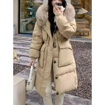 Dámská parka Best Fashion Zimní bunda s peřím a pravou kožešinou z mývala Khaki M