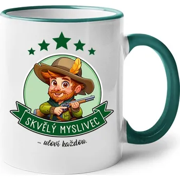 Keramický hrnek Skvělý myslivec, uloví každou, Barva Zelená, Velikost 330 ml, Canvas Keramický hrnek s barevným uchem Bezvatriko.cz 2678