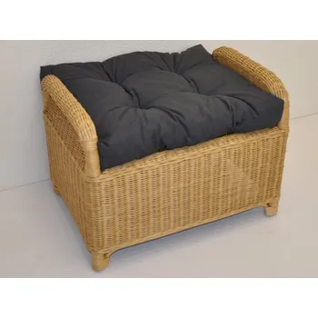 Taburet Ratanový taburet medový - polstr tmavě šedý melír - Ratanový taburet medový - polstr tmavě šedý melír, šhv= 61x45x45 cm