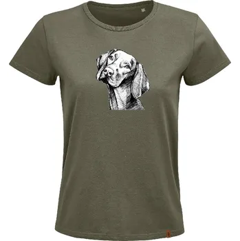 Dámské tričko - černobílá vyžla - S / Khaki