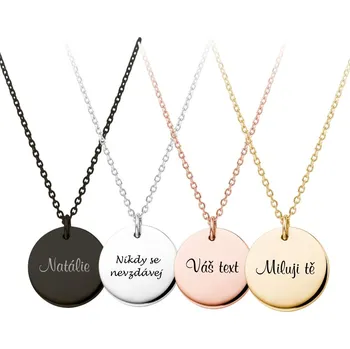 Gravírování Atreya Atreya Ocelový náhrdelník s rytinou vlastního textu nebo věnování Barva: Černá, Druh písma: Font 6