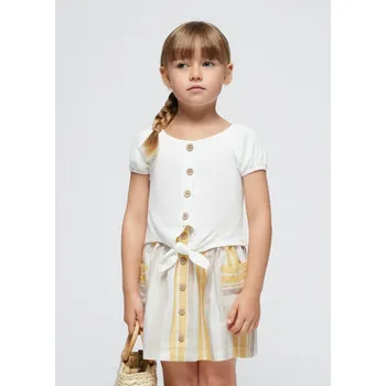 Dívčí oblečení Tričko s krátkým rukávem a knoflíčky smetanové MINI Mayoral velikost: 128