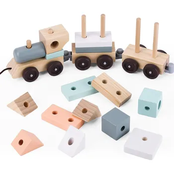 Dřevěná hračka UMU® Vláček s bloky pro děti - Tahací vlak, Dřevěná hračka