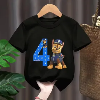 Narozeninové tričko s číslovkou Tlapková patrola (černé nebo bílé) Barva: Černá, Číslovka: 4, Velikost: 130