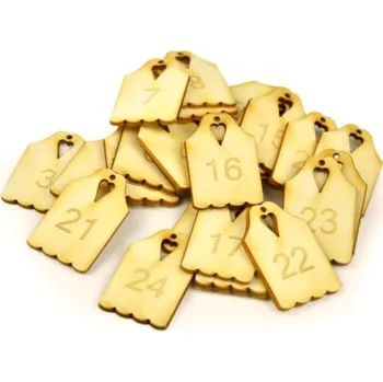 Vánoční dekorace Dřevěný výřez adventní visačky, 3,2 x 5 cm, sada 24 ks