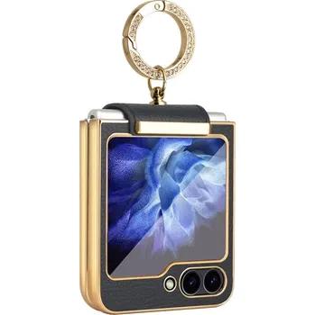 Pouzdro na mobilní telefon TECH-PROTECT 83624 LEATHER Kryt s držákem pro Samsung Galaxy Z Flip7 FE 5G / Flip6 5G černý