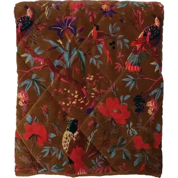 Přehoz na lůžko Bronzový sametový přehoz s květy a ptáčky Paradise - 130*170 cm