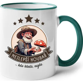 Keramický hrnek Nejlepší houbař, kdo hledá najde, Barva Zelená, Velikost 330 ml, Canvas Keramický hrnek s barevným uchem Bezvatriko.cz 2681