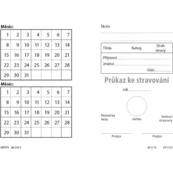 Průkaz ke stravování, obal, karta A6