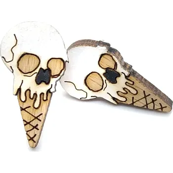 Náušnice Pehucraft Dřevěné náušnice zmrzlinky lebky ph0302