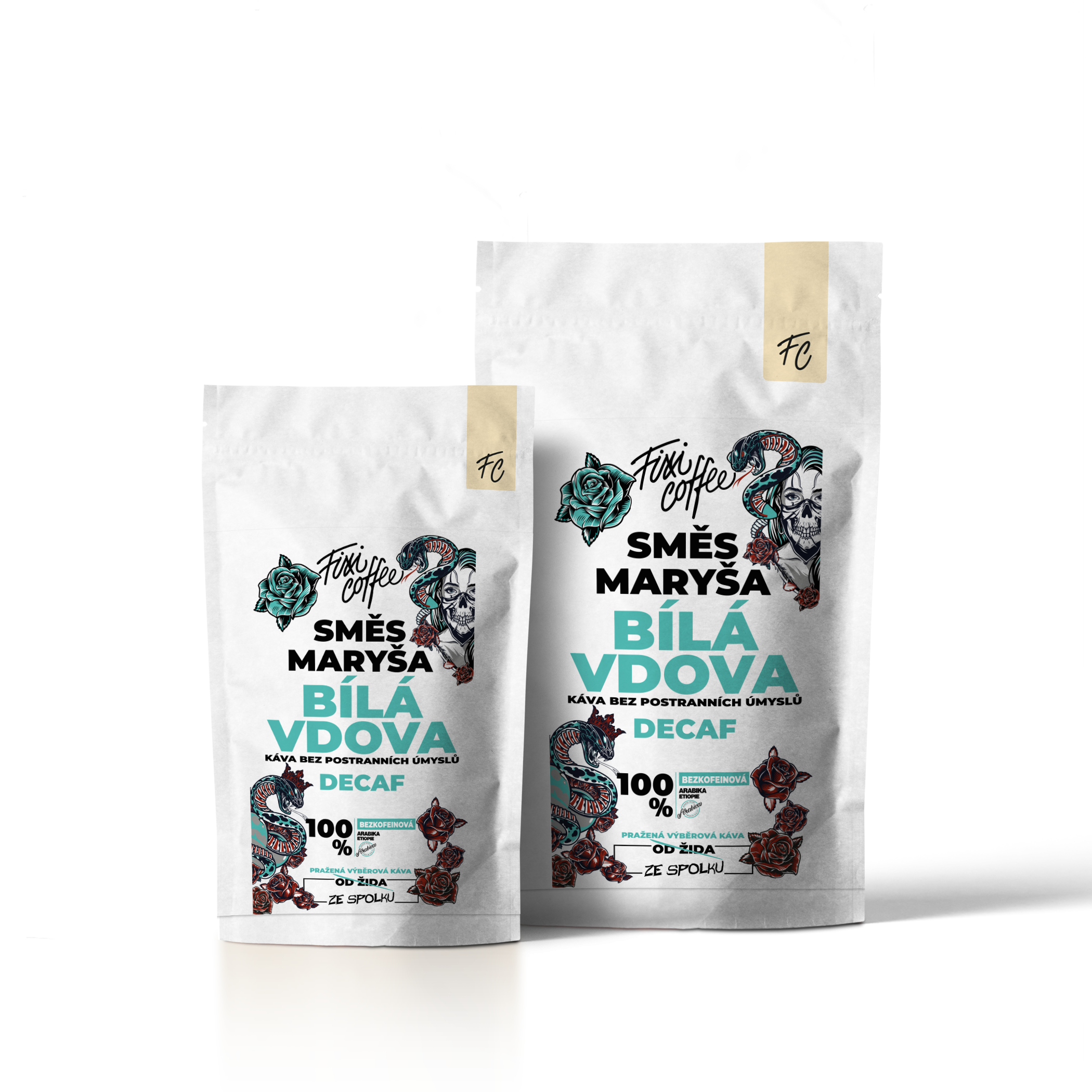 Fixi Coffee Maryša – Bílá vdova, bezkofeinová káva zrnková / sáček Doypack / 500 g