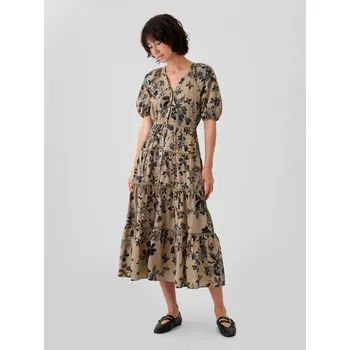 Dámské šaty GAP Květované košilové maxi šaty - Dámské GAP hnědá 2869924