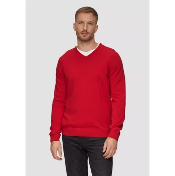 Pánský svetr s.Oliver pánský pletený svetr s výstřihem do V červený Velikost: 2XL