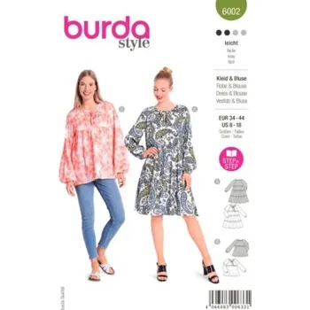 Volný čas Střih Burda na dámské šaty a halenku číslo 6002 -