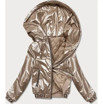 Krátká béžová dámská bunda s kapucí (B8077-101) odstíny béžové XXL (44)