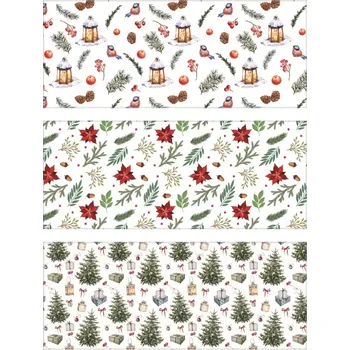 Papír Balící papír barevný , lucerny, stromečky, vánoční růže 70g, 200x70cm