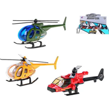 Hračka pro nejmenší Vrtulník 9 cm kov - mix barev (červená, žlutá, zelená)