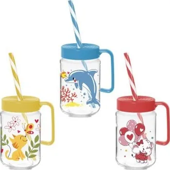 Sklenice Dětská sklenice s víčkem a brčkem 370 ml Rychlá expedice. Doprava zdarma od 999,-.