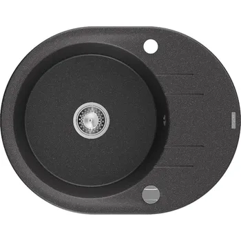 Granitový dřez MEXEN - Kevin granitový dřez 1 s odkapávačem 586x458 mm,černá kropenatý, sifon chrom 6517581005-76 MEXEN