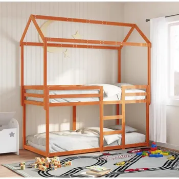 Dětsný nábytek vidaXL Patrová postel se střechou 75x190 cm borové dřevo [3282130] Barva: Voskově hnědá