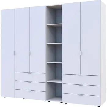 Šatní skříň Skříň pětidveřová s regálem Gelar 232 cm Bílá