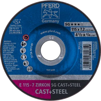 Brusný kotouč Pferd 62211747 | Brusný kotouč pro slévárny 115 x 7,2 x 22,23 mm, ZIRKON SG CAST + STEEL