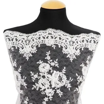 Metráž - Krajka BÍLÁ KORÁLKY LZ92488001- látka na svatební a společenské šaty - Smetanová, 130 cm